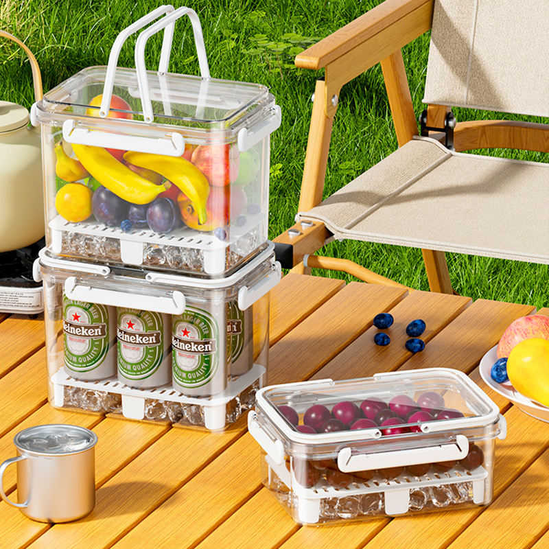 日本手提便携保鲜盒户外春游露营野餐移动冰箱双层沥水密封收纳盒