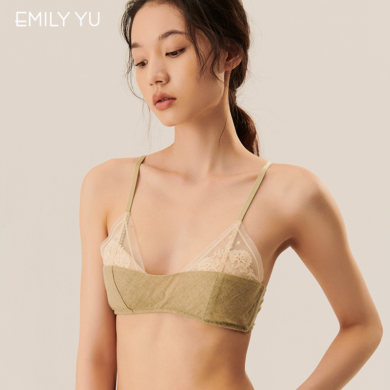 于晓丹EMILYYU双层棉纱刺绣蕾丝无钢圈半杯文胸薄款小胸少女胸罩 女士内衣/男士内衣/家居服 文胸 原图主图