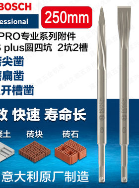 博世原装圆四坑2坑2槽尖/扁凿/U型开槽凿250mm扁凿2609390394