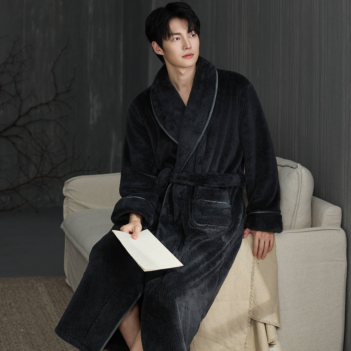 长款睡袍男款2025新款冬季加厚绒