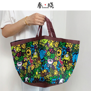 外贸出口日单杂志附录小众ins卡通 圆桶水桶手提包牛津布包大容量