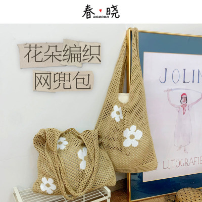 秋冬花朵编织镂空大容量托特包