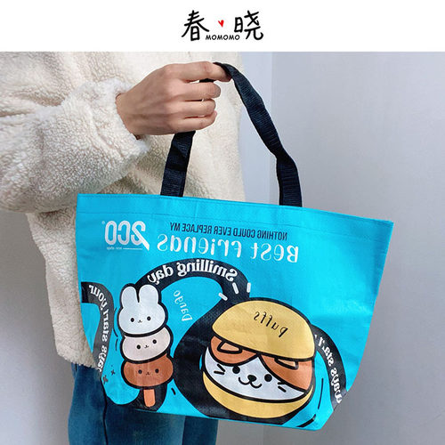 外贸原单ins卡通编织手提托特包