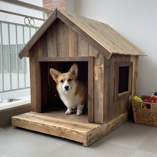 挡风实木制狗窝室外防雨户外狗屋狗笼子狗房子农村狗舍保暖大型犬