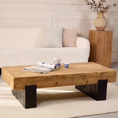 中古风实木头简约家用客厅长方形原木风茶台小户型矮桌子茶几桌子