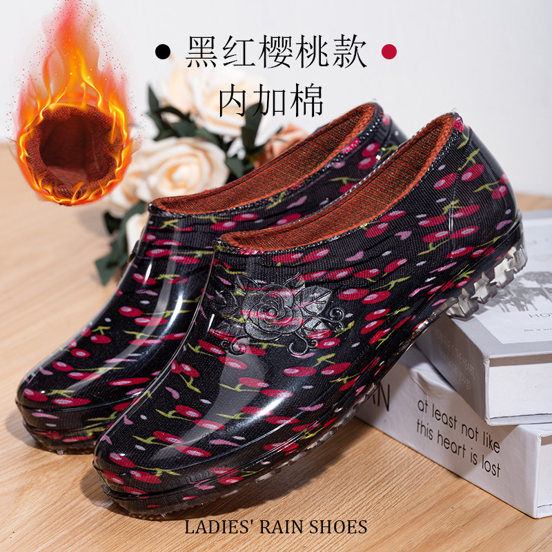 牛筋底雨鞋女浅口水鞋防水防滑加绒短筒低帮工作厨房劳保鞋胶鞋男