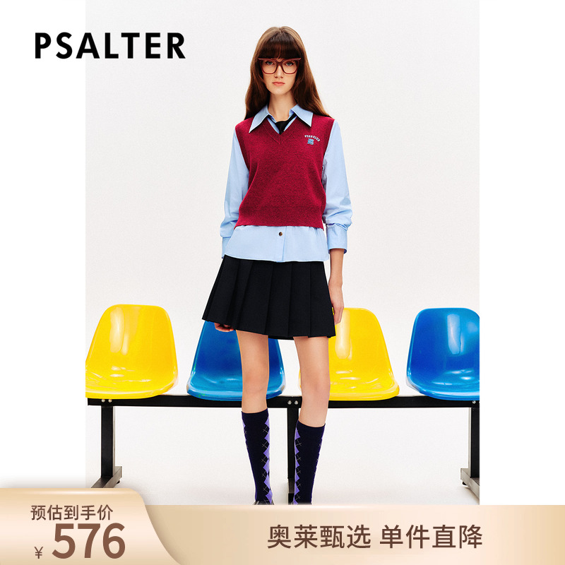 [智性学院风]PSALTER诗篇七分袖衬衫v领针织背心两件套