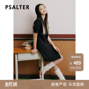 诗篇夏宽松绣花披肩娃娃领减龄小黑裙连衣裙