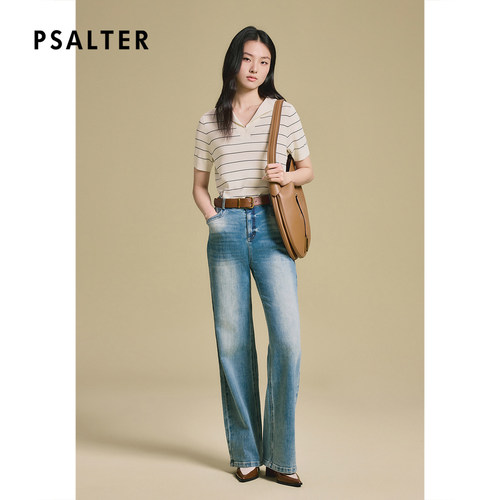 PSALTER诗篇时尚条纹海军领宽松针织短袖早秋
