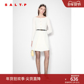SALT.P可颜简约方领收腰压褶学院雅致俏皮感连衣裙秋款