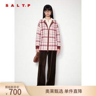 SALT.P可颜复古学院风格 纹高密绒感连帽开衫 毛针织衫 冬款