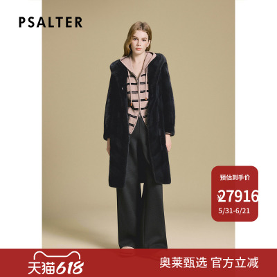 PSALTER诗篇连帽一体长款水貂大衣皮草2025冬季款