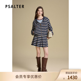 PSALTER诗篇海军蓝条纹连帽宽松短外套2025秋季新款