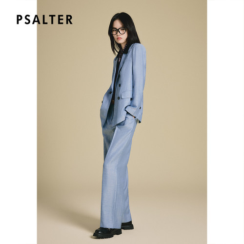 PSALTER诗篇复古羊毛亚麻混纺休闲直身西装裤女2025春