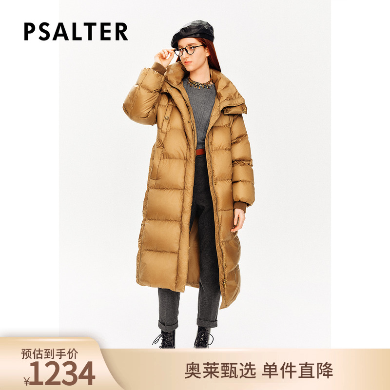 PSALTER诗篇鹅绒服H型系带收腰连帽轻量感长款羽绒服冬款