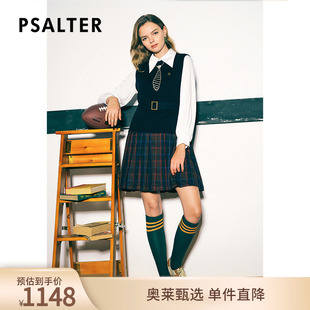 PSALTER诗篇冬学院风针织拼接格子连衣裙