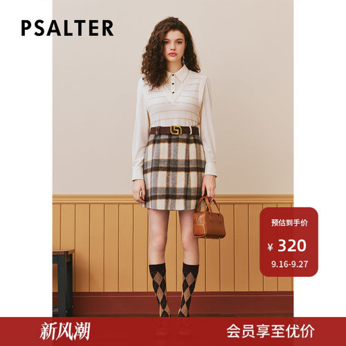 往年款-【春夏热卖】PSALTER诗篇冬羊毛双面呢毛呢格纹短裙半身裙