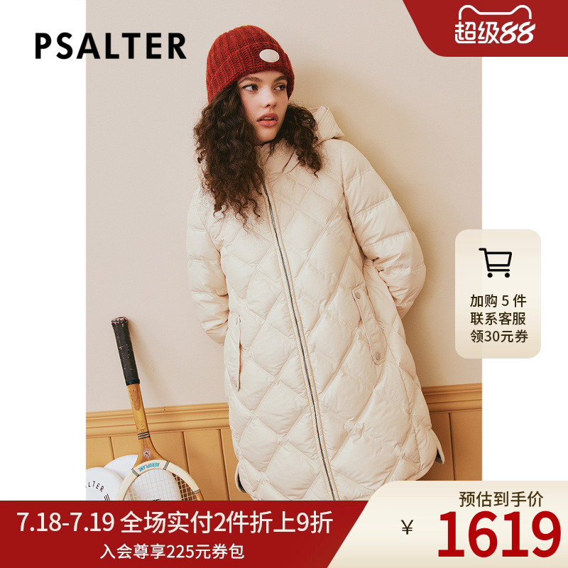 PSALTER诗篇肌理格纹中长款连帽鹅绒服羽绒服冬