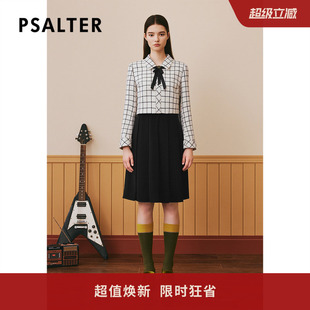 诗篇专选冬蝴蝶结假两件学院风格 纹百褶裙连衣裙