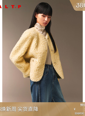 SALT.P可颜100%绵羊毛斯蒂娜圆领温柔风毛绒短外套冬款