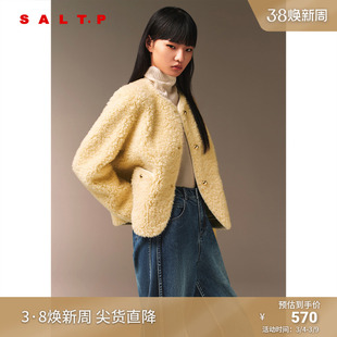 SALT.P可颜100%绵羊毛斯蒂娜圆领温柔风毛绒短外套冬款