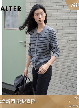 PSALTER诗篇48支超细绵羊毛格雷系条纹polo翻领针织衫冬款