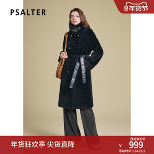 诗篇专选羊羔毛可拆卸腰带中长款环保皮草大衣女外套冬款