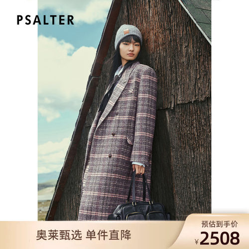 PSALTER诗篇复古格纹学院风阔肩直身毛呢大衣外套2025冬款