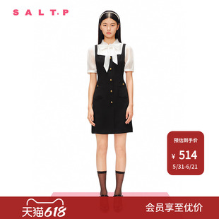 SALT.P可颜飘带领流光纱拼接假两件复古学院风连衣裙夏