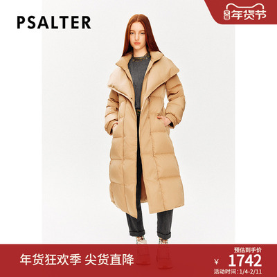 PSALTER诗篇鹅绒服美拉德假两件翻领长款系带羽绒服冬款