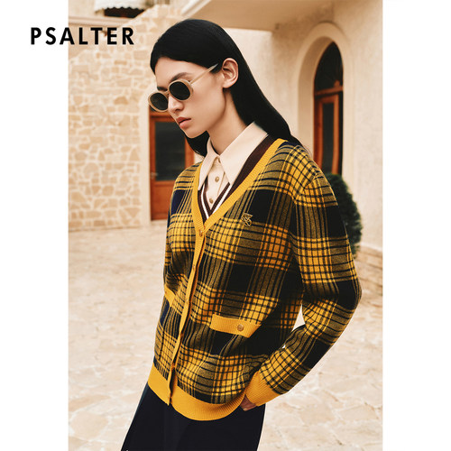 【丝毛混纺】PSALTER诗篇复古学院渐变格纹开衫针织衫冬季款