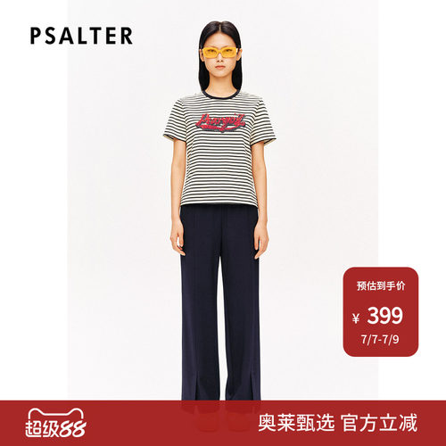 PSALTER诗篇圆领学院风珠片绣花条纹针织短袖T恤夏款