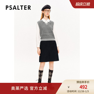 PSALTER诗篇衬衫 拼接连衣裙v领条纹针织背心学院两件套冬款