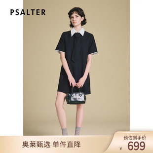 PSALTER诗篇学院风领带拼色翻领短袖直身廓形连衣裙2025春款