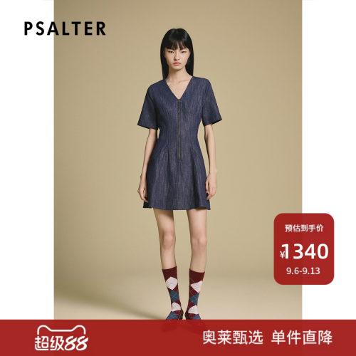 PSALTER诗篇时髦学院感V领修身牛仔连衣裙2025秋款