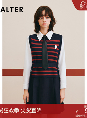 [高智条纹]PSALTER诗篇学院连衣裙羊毛条纹针织背心两件套冬