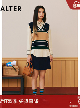 PSALTER诗篇冬学院风衬衫条纹羊毛针织背心两件套