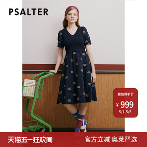 PSALTER诗篇夏修身v领针织拼接字母绣花连衣裙