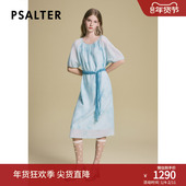 诗篇专选天丝亚麻艺术印花U型领编织腰带度假连衣裙2025夏季 新款