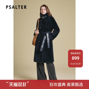 诗篇专选羊羔毛可拆卸腰带中长款环保皮草大衣外套zz