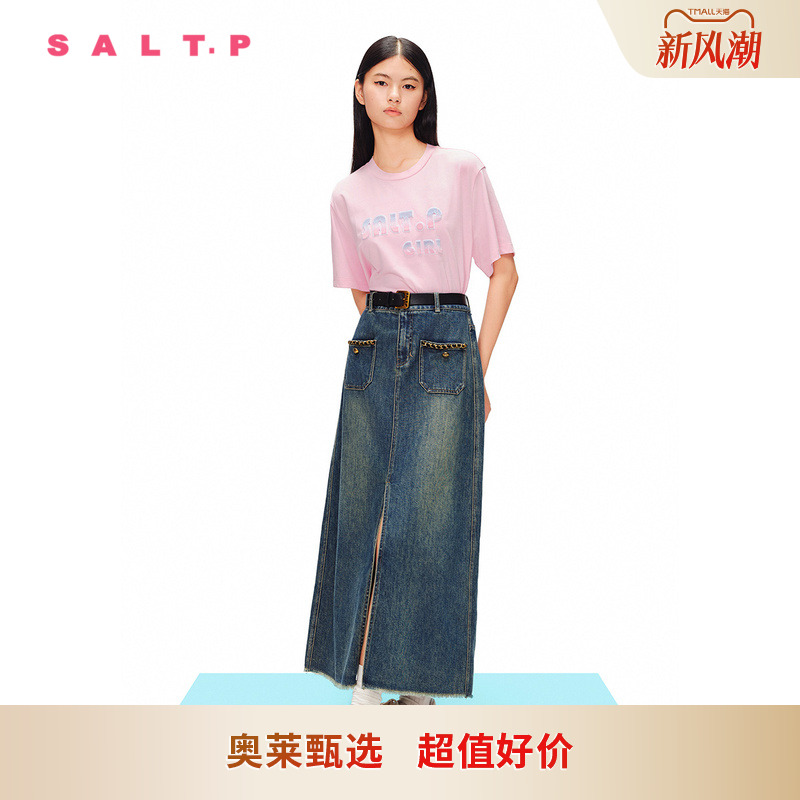 SALT.P可颜2024夏夏日幻彩LOGO绣花圆领甜美减龄短袖针织衫