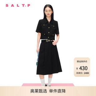 SALT.P可颜夏腰带收腰醋酸百褶小黑裙半身裙 天才女孩