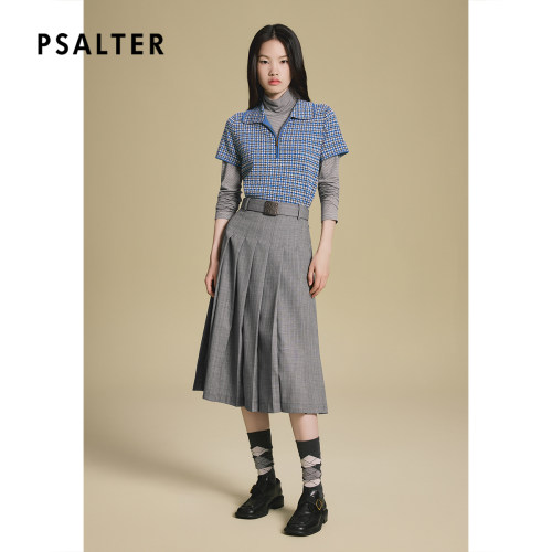 PSALTER诗篇学院小格纹半拉链POLO领羊毛针织衫2025秋款z