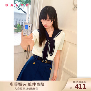SALT.P可颜2024夏披肩海军领学院风亮片樱桃提花短袖 针织衫