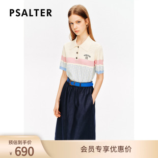 夏 凉感曲珠 诗篇专选多巴胺条纹镂空学院风polo衫 针织衫
