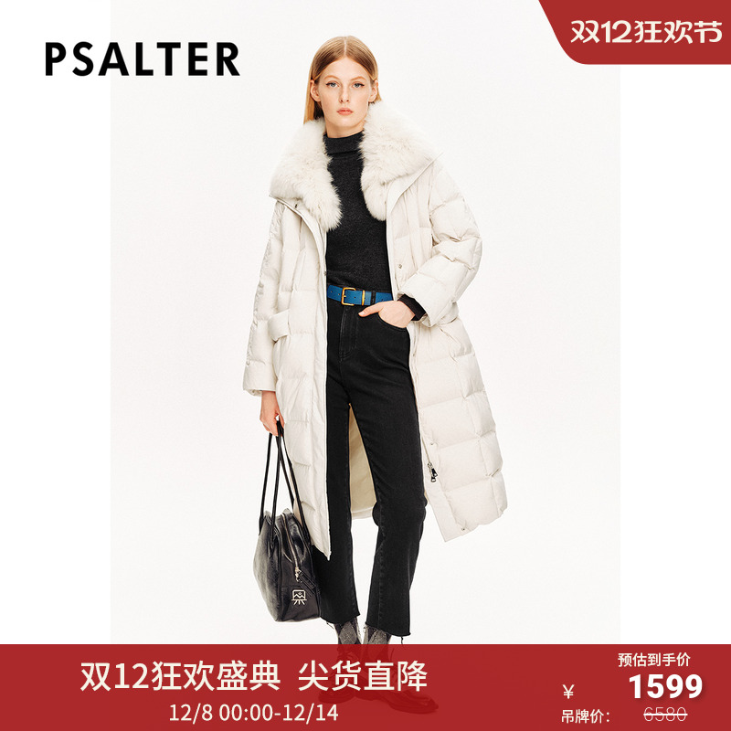 PSALTER诗篇可拆卸狐狸毛大翻领长款茧型鹅绒服羽绒服冬款