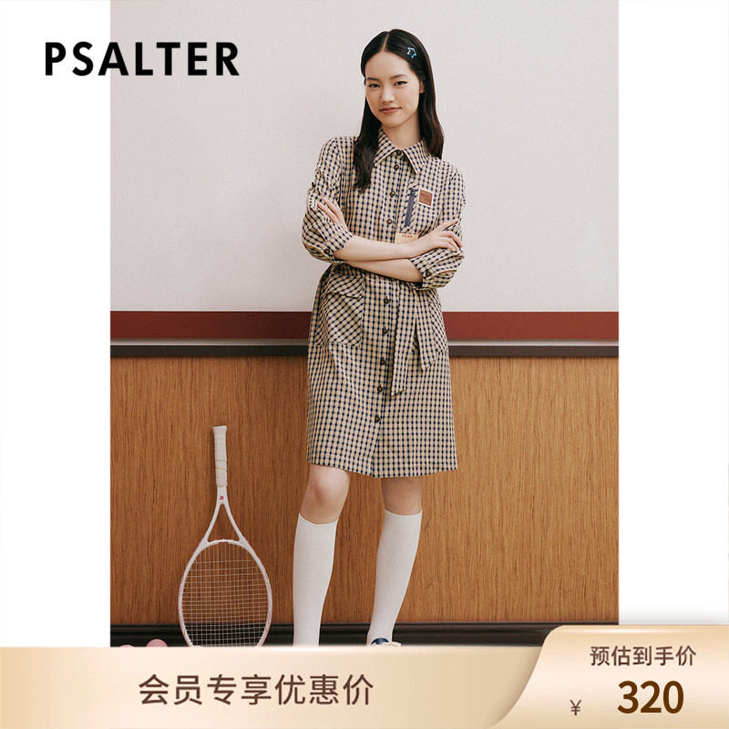 【春夏热卖】PSALTER诗篇夏翻领系带学院风格纹衬衫连衣裙