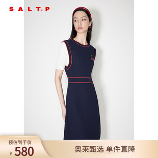 SALT.P可颜圆领假两件学院风甜美樱桃绣花针织裙连衣裙秋款