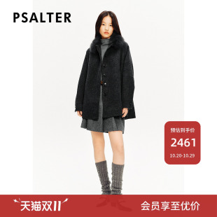 PSALTER诗篇可拆卸狐狸毛领A摆斗篷式毛呢大衣女外套冬款