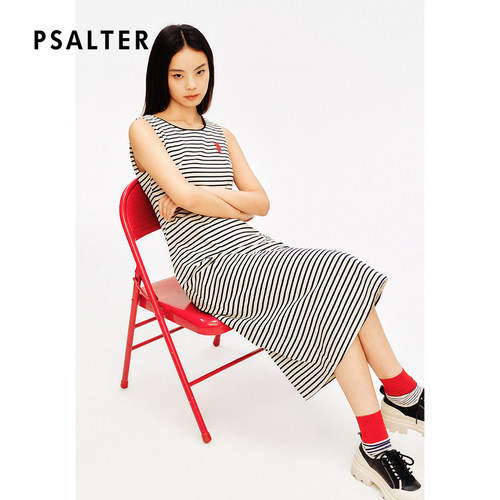 [高智条纹]PSALTER诗篇圆领学院复古条纹无袖背心裙连衣裙夏